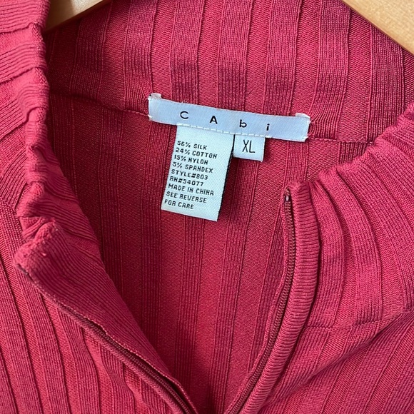 CAbi full front zip cardigan, long sleeve jersey knit top in lovely deep rose,XL - Picture 10 of 11